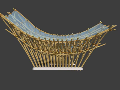 Elegant Modern Pergola Structure With Golden Metal Frames And Curved Glass Roof Design 3d model