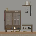 Natural Wood Shoe Cabinet With Glass Doors Bench And Wall Shelf For Shoe Storage