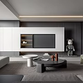 Modern Living Room Interior With Gray Sofa White TV Cabinet And Black Coffee Table