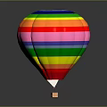 Vibrant Colorful Striped Hot Air Balloon With Decorative Top And Basket