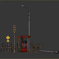 Street Scene Components Featuring Street Lamp Traffic Light Warning Sign Red Booth And Fences