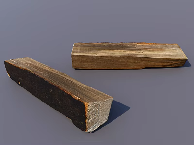 Two Pieces of Dark and Light Colored Natural Wood with Visible Grain on Gray Background 3d model