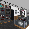 Shoe Store Interior with Various Shoes on Display Shelves and Wall Posters