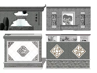 Chinese style landscape wall courtyard landscape wall shadow wall 3d model