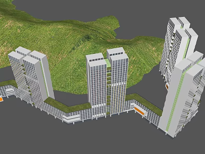 Modern High Rise Buildings With Green Landscape And Urban Architectural Design 3d model