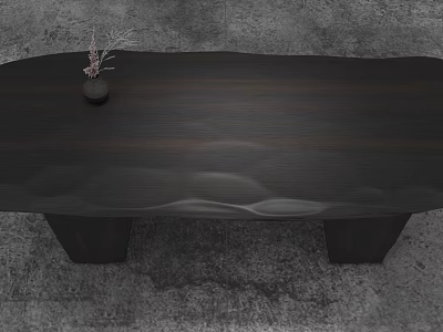 Dark Wooden Coffee Table With Wavy Surface And Decorative Vase Design 3d model