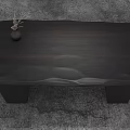 Dark Wooden Coffee Table With Wavy Surface And Decorative Vase Design 3d model