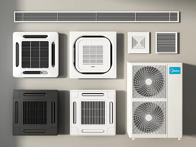 Modern Design Air Conditioner Fans Various Styles Including White And Black Models 3d model