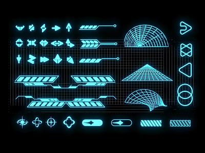 Illuminated Blue Decorative Lights Featuring Various Geometric Patterns In Modern Futuristic Style 3d model