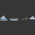 Large Cruise Ships Near Tropical Island With Palm Trees Blue Water And Small Dock