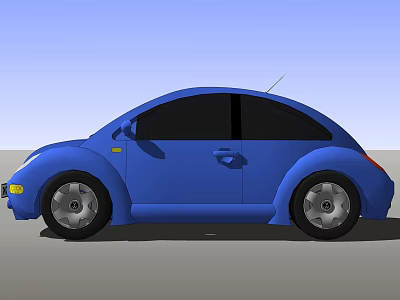 Blue Compact Car With Rounded Body Vintage Style And Alloy Wheels 3d model