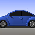 Blue Compact Car With Rounded Body Vintage Style And Alloy Wheels