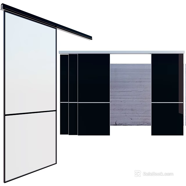Modern Interior Partition Design Featuring Black Panels White Frames And Wooden Backdrop 3d model