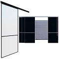 Modern Interior Partition Design Featuring Black Panels White Frames And Wooden Backdrop 3d model