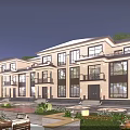 Elegant Townhouse Exterior Design With Balconies Landscaped Garden And Evening Lights