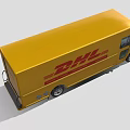 DHL Yellow Delivery Van With Express Worldwide Logo And Text On Side 3d model