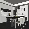 Modern Minimalist Dining Area Interior With Rectangular Table Mixed Chairs Pendant Light And Cabinets 3d model