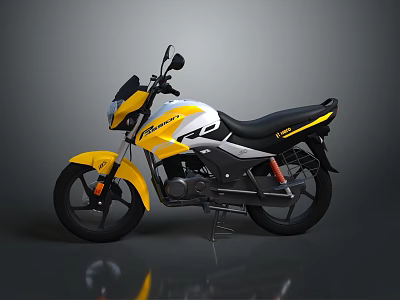 Yellow And White Pulsar Motorcycle With Black Seat And Stylish Design 3d model