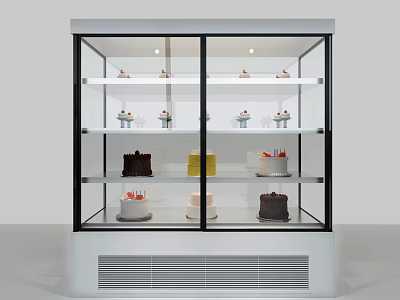 Refrigerated Display Cabinet Shelving With Glass Doors For Bakery Cakes And Desserts 3d model