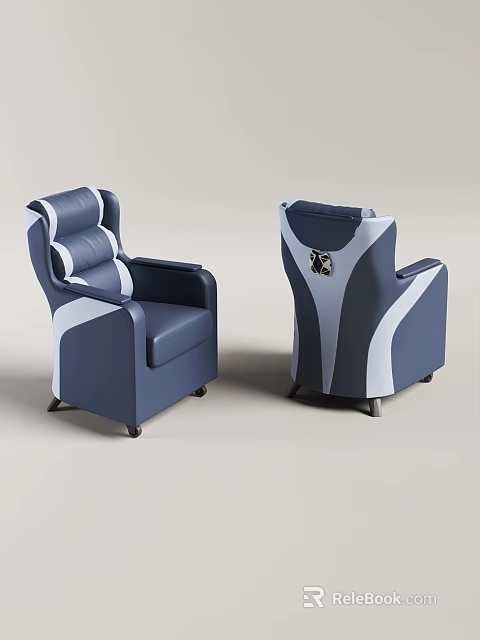 Blue And White Modern Design Chairs With Upholstered Seats And Wheels 3d model 