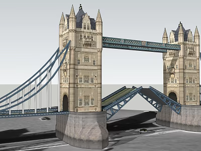 Iconic Tower Bridge With Gothic Towers Blue Suspension And Opening Section 3d model