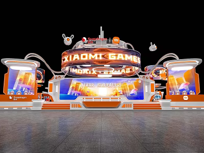 Chadmi Game World Expo Exhibition Booth With Orange White Design And Digital Display Screens 3d model