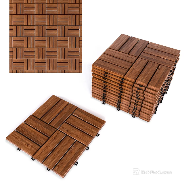 Interlocking Wooden Floor Tiles With Woven Pattern Design And Stackable Components 3d model 