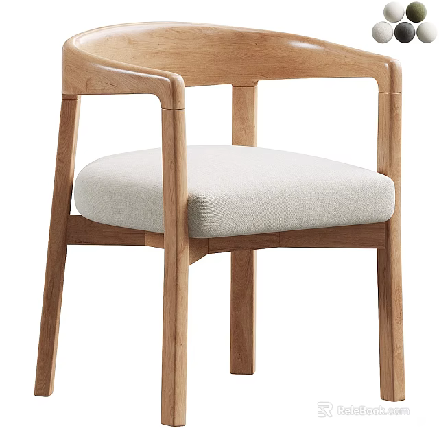 Modern Wooden Dining Chair With Armrests And Light Fabric Seat 3d model 