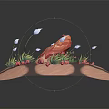 Cartoon Scene With Pink Rocks Blue Flowers Red Berries And Green Grass On Round Platforms