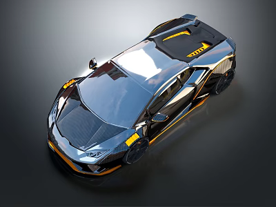 Modern Black And Yellow Sports Car With Sleek Aerodynamic Stylish Design Top View 3d model