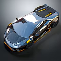 Modern Black And Yellow Sports Car With Sleek Aerodynamic Stylish Design Top View