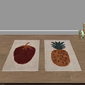 Cute Square Rugs with Strawberry and Pineapple Patterns on Wooden Floor