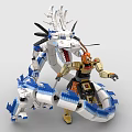 Building Blocks Dragon Model with Blue and White Body and Yellow Armored Minifigure