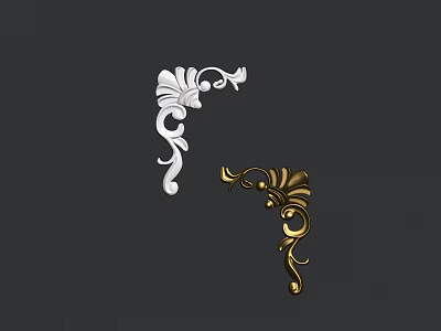 Decorative White and Golden Corner Carvings for Elegant Home Decoration 3d model