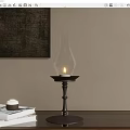 Candle Lamp With Lit Candle Glass Shade And Metal Base For Home Decor