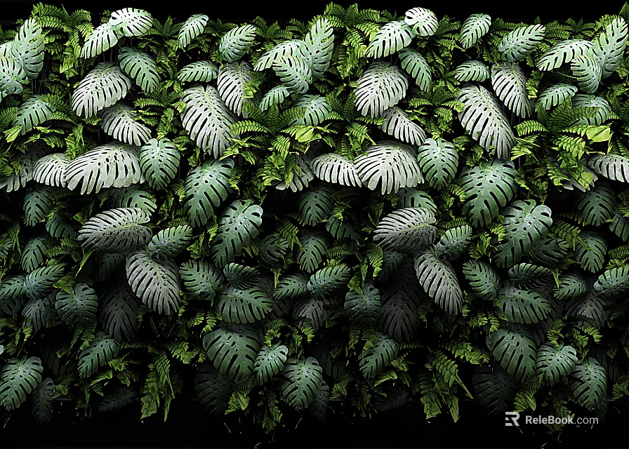 Living Plant Wall with Lush Green Foliage and Diverse Leaf Patterns for Natural Indoor Decoration 3d model 