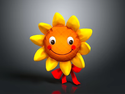 Sunflower Shaped Doll with Yellow Petals Orange Center Smiling Face Red Cheeks and Red Legs 3d model
