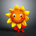 Sunflower Shaped Doll with Yellow Petals Orange Center Smiling Face Red Cheeks and Red Legs