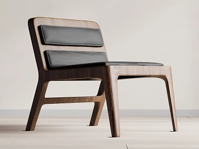 Elegant Modern Wooden Leisure Chair With Black Cushioned Seat And Backrest 3d model