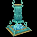 Ancient Turquoise Tiered Tower Artifact With Carved Base And Decorative Details
