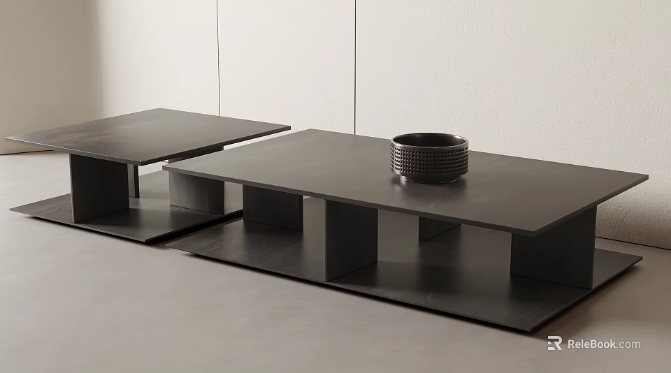 Modern Minimalist Coffee Table Two Piece Set With Woven Bowl Decor Light Wall Background Interior 3d model 
