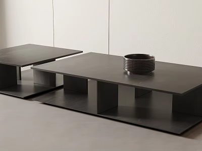 Modern Minimalist Coffee Table Two Piece Set With Woven Bowl Decor Light Wall Background Interior 3d model