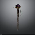 Enchanted Magic Staff With Purple Orb Wooden Shaft Vines And Green Accents