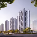Modern High Rise Residential Buildings Exterior Design With Green Trees And Road