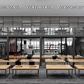 Modern Two Level Laboratory With Wooden Workbenches Desktop Computers And Robotic Arms