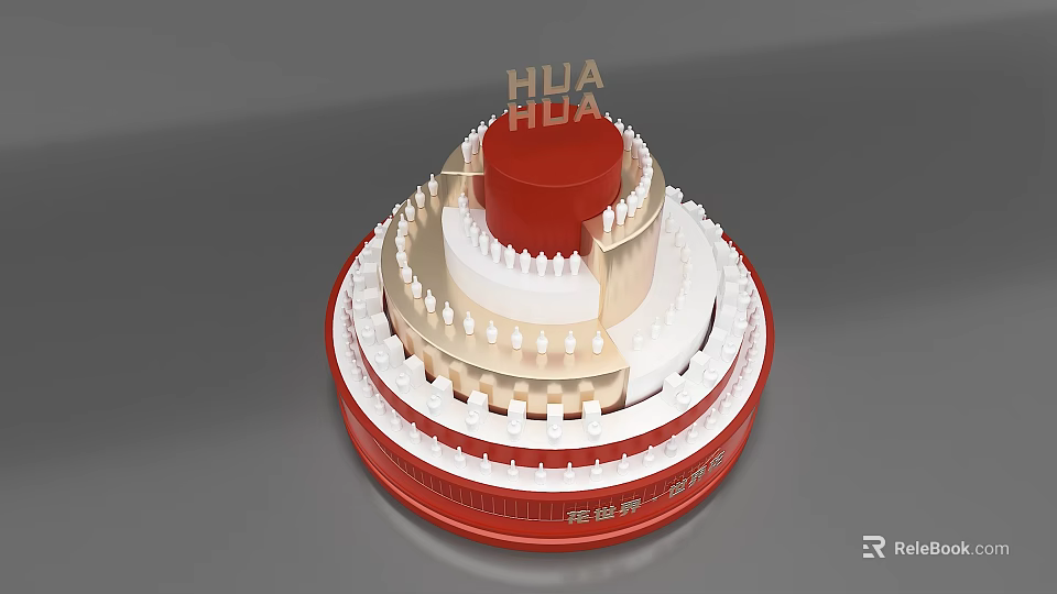 Detailed Circular Huamao City Building Model With Red White Gold Layers And Top Lettering 3d model
