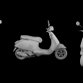 Navy Blue Scooter With Beige Seat Shown In Three Quarter And Side Views