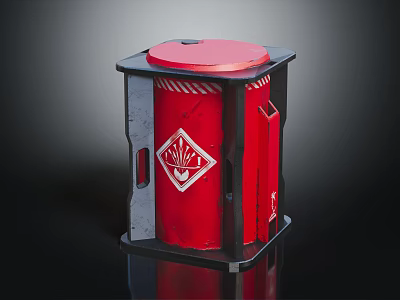 Red Barrel Shaped Weapon With Black Frame And White Symbol Design 3d model