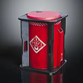 Red Barrel Shaped Weapon With Black Frame And White Symbol Design