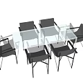 Modern Dining Table Set With Transparent Glass Top Six Black Chairs With Metal Frame